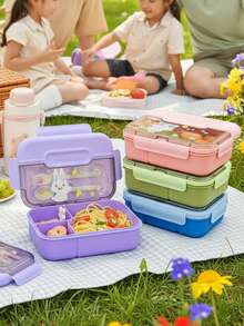 Cute School Lunch Box, Compartment Bento Box (Utensils Included), Adult Lunch Box, Microwave , Lunch Bag, Suitable For Office, School And Home Use. Back To School Essential, Easy To Clean - Multicolor - View 3