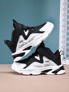 Big Kids - Student New Style - Hook And Loop Closure - Leather Basketball Shoes - Hot Item - Black and White - View 2