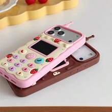 New Cream Chocolate Big Phone Shaped Phone Case, Strawberry, Cookie, Chocolate, Cute Fashion, Soft Skin-Friendly Silicone Full Coverage Anti-Drop Phone Case Protective Cover Suitable For Multiple IPhone18 18pm, 18promax Models Including 17/16/15/14/13/12 Phone Case/11 Pro Max/Plus/X/8/7 Popular Birthday Gift Business Gift Durable Anti-Stain Anti-Fingerprint New Unisex Phone Shell - Pink - View 5