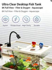 1pc Fish Tank With Lid, Fish Tank Set, Home Aquarium, Small-Medium Hydroponic Fish Tank, Living Room Transparent Goldfish Tank, Desktop Mini Fish Tank With Landscaping - Black - View 10