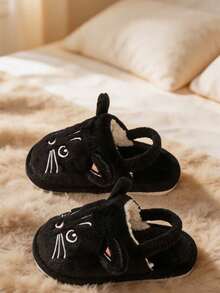 A Pair Of Fashionable And Cute Cartoon Black Cat Embroidered And Decorated Warm Slippers, Suitable For Children To Wear - Black - View 4