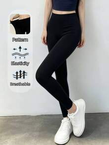 女款黑色基本款無縫內搭褲，超柔軟透氣高彈性瑜珈褲，多功能運動通勤日常穿著 - 黑色 - 查看 3