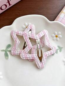 2/4/8pcs/Set Pink & Blue Plaid Large Star Hair Clips, Sweet Hair Accessories - Suitable For Girls And Women, Perfect For Daily Wear, Vacation And Dates - Multicolor - View 7