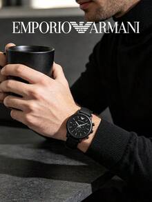 Armani Luigi Series All Matte Black Chronograph Watch, Soft Genuine Leather Strap, Luminous Dial, Men's Business Casual Quartz Watch AR1970 - Black - View 3