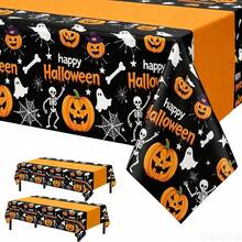 3 Packs/1-Pack Halloween Tablecloth, Disposable Plastic Tablecloth (54"X108") | Halloween Pumpkin Party Table Decorations, Suitable For Indoor And Outdoor Use - Multicolor - View 8