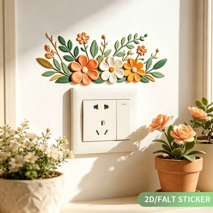 1PC 2D Floral Leaf Combination Switch Wall Sticker, Minimalist Artistic Home Outlet Surround Decorative Sticker - Multicolor - View 1