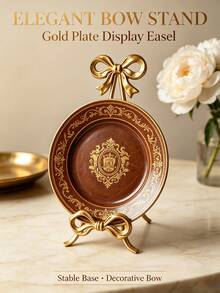 Golden Bow‑Shaped Metal Plate Display Stand Elegant Decorative Dish Easel Holder For Picture Photo Frame Book Desktop Cabinet Tabletop Home Ornament Housewarming Gift - Display Stand - View 8