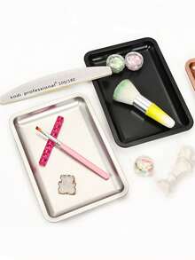 1pc Square Stainless Steel Nail Art Tool Storage Tray, Metal Cosmetic Tray - Multicolor - View 9