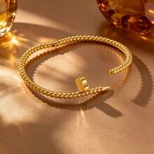 1pc Women's Luxury Clover Bead Open Bangle 18K Gold Plated Stainless Steel Niche High-End Bracelet Suitable For Holiday And Daily Wear - Gold - View 4