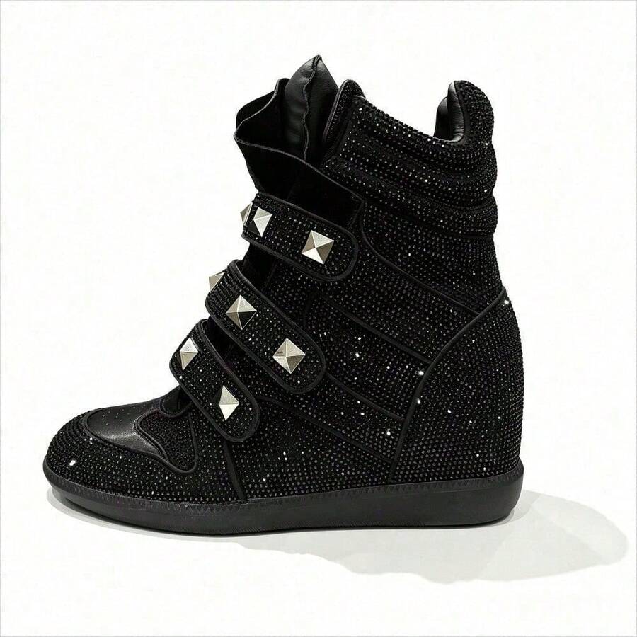 2026 New ISA Sneakers, Women's Vintage Casual Shoes With A Round Toe. Features A Hidden Heel For Extra Height. - 閃亮黑色鑽石 - 查看 1