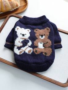 PETCIRCLE 1件寵物衣服 小狗幼犬貓咪可愛熊下午茶毛衣，透氣親膚保暖 秋冬款 - 彩色 - 查看 3