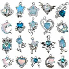 5/20pcs Blue Rhinestone Charms Star Moon Bat Heart Dolphin Shell Butterfly Pendant For DIY Bracelet Necklace Earring Y2K Jewelry Making Findings - Blue - View 29