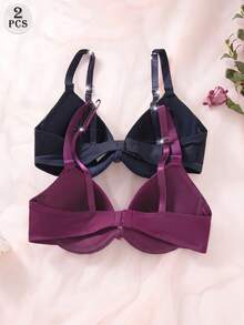 2pcs/Set Multicolor Women's Bra With Bowknot, Shiny Rhinestone Straps, Push-Up Lingerie - Multicolor - View 6