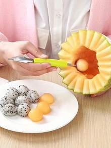 1pc Multi-Function Fruit Scoop, Suitable For Ice Cream, Baking, Fruit, Etc., Kitchen DIY Cold Plate Tool Function, Stainless Steel Fruit Carving Tool Kitchen Gadget, Fruit And Vegetable Preparation Tool, Random Color - Pink - View 7