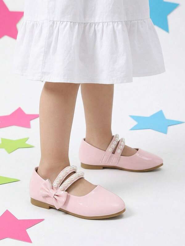 Mädchen Rosa Glänzende Perlen Schleife Mary Jane Flache Schuhe, Sanfter Süßer Prinzessinnenstil, Geeignet für alle Jahreszeiten, Partys und Schulkleidung