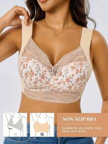 5 Pcs Of Simple Solid-Color Multi-Butterfly Floral Lace Bras, Comfortable And Breathable Full-Cup Without Underwire Bras, Women'S Underwear - 彩色 - 查看 6