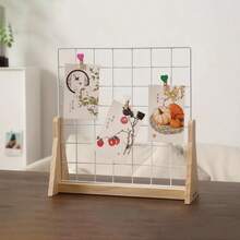 1psc Grid Display Rack, Portable Desktop & Wall‑Mounted Metal Grid Board With Wooden Base, For Art Prints, Photos, Handicrafts And Room Decor, Clips Not Included - One Size - View 4