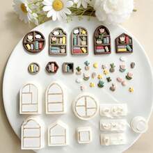10Pcs Mini Window Bookshelf Scene Polymer Clay Cutters Set Book Plant Star Moon Clay Molds DIY Handmade Earring Pendant Jewelry Craft Supplies - 10 Pieces - View 4