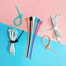 100pcs Multicolor Silicone Zipper Tie Keychains, Reusable Adjustable Cable Organizer Straps, Multi-Purpose Twist Ties Food Storage Bag Clips, Suitable For Earphone Cables, Home Kitchen Office Travel, Durable Soft Desktop Storage Supplies, Assorted Colors - Multicolor - View 5