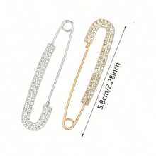 2pcs Rhinestone Brooches, Gold & Silver Two-Tone Lapel Pins For Women Girls, Decorative Badges For Sweaters Dresses Hats Jackets Bags - Silver - View 5