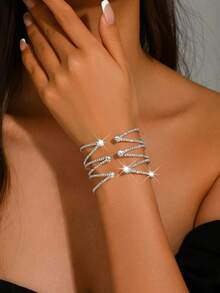 Elegant Shiny Open Cuff Bracelet, Multi-Layer Spiral Wrap Bangle, Bridal Gown Evening Party Accessory - Multicolor - View 1