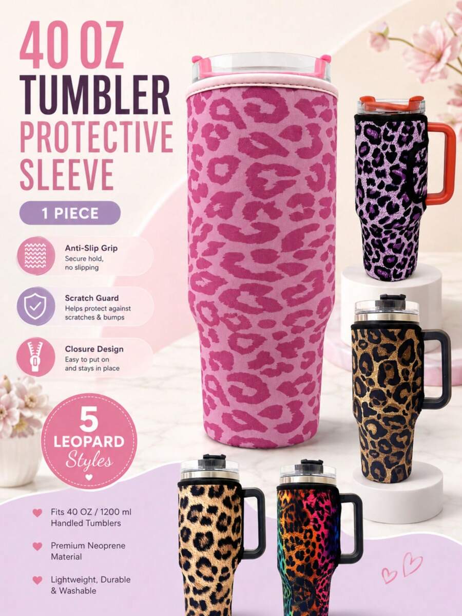 1 buah Sarung Tumbler Isolasi Motif Leopard Anti Selip 1200ml/40oz, Penutup Pelindung Botol Air Tahan Gores - MultiWarna - View 1