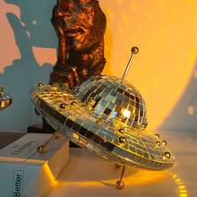 1pc UFO Retro Disco Ball, Light-Catching Glass Christmas Home Decor, Reflective Desktop Ornament, Holiday Decoration, Suitable For Living Room, Dining Room, Coffee Table, Wooden Atmosphere Small Ornament - 1PC - View 7