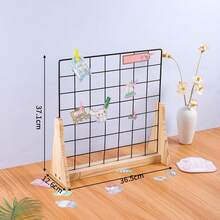 1psc Grid Display Rack, Portable Desktop & Wall‑Mounted Metal Grid Board With Wooden Base, For Art Prints, Photos, Handicrafts And Room Decor, Clips Not Included - One Size - View 2