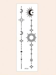 1pc Long Spine Tattoo Sticker, Minimalist Star & Moon Pattern, DIY Temporary Tattoo For Carnival, Beach Party, Holiday Gift, Suitable For Arms, Thighs, Back - Black - View 2