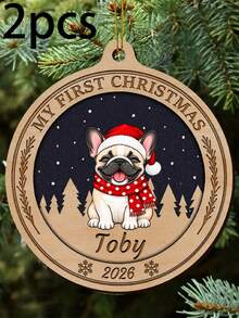 Customized Cat & Dog Round Christmas Hanging Ornament, Personalized Pet Tree Hanging Decoration, Holiday Home Accent, Customized Name Christmas Pendant, Customizable First Christmas Gift, Pet Lover Gift, Seasonal Party Decoration, Christmas Tree Decoration, Home - Multicolor - View 20