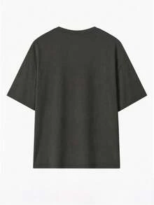 Women's Casual Oversized Crew Neck Short Sleeve "Overstimulated" T-Shirt Summer - Dark Grey - View 4