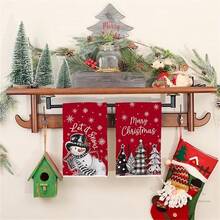 A Set Of 2 Pieces Christmas Themed Towels, Designed With Snowman And Christmas Tree Pattern Prints. Water Absorbing, Reusable, Suitable For Room Decoration, Kitchen And Bathroom Towels. Ideal Christmas Gift For Party Decoration And Home Decor. - Multicolor - View 10