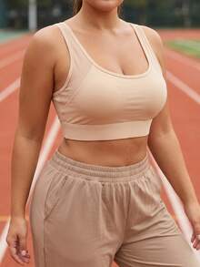 Zimi Collection Plus Size High Support Sports Bra Built-In Molded Cups Wirefree Adjustable Back Hook Mesh Racerback Workout Gym Top - Apricot - View 1