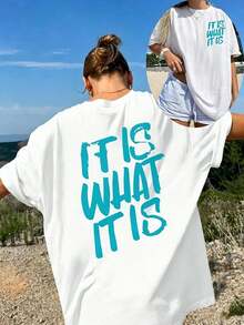 Casual Oversized Round Neck Drop-Shoulder T-Shirt By Mme Xia, Plus Size, Comfortable And Slightly Elastic. - 白色5 - 查看 8