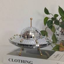 1pc UFO Retro Disco Ball, Light-Catching Glass Christmas Home Decor, Reflective Desktop Ornament, Holiday Decoration, Suitable For Living Room, Dining Room, Coffee Table, Wooden Atmosphere Small Ornament - 1PC - View 8