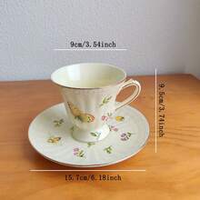 180ml Gold Rim Afternoon Tea Ceramic Cup And Saucer Set, Coffee Cup And Saucer With Insect And Floral Pattern - Insect Pattern - View 3