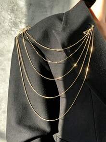 1pc New Multi-Layer Tassel Brooch, Niche Design Exquisite Pin Style Body Chain Accessory For Suit, Fashion Party Dress - Gold - View 1