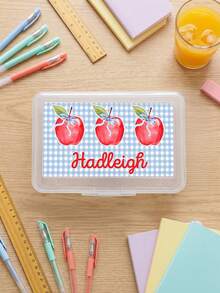 1pc Custom Text Transparent Pencil Box, Personalized Stationery Organizer, Cute Gingham Striped Pattern Hard Plastic Pencil Case, Back To School Supplies - Multicolor - View 11