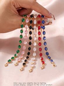 1pc Stainless Steel Women's 7-Color Tennis Bracelet, Multi-Color Gemstone Interspersed Design, Can Be Layered And Combined For Different Styles. Suitable For Graduation Ceremony, Wedding, Prom And Other Occasions - Yellow Gold - View 4