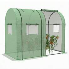 Greenhouse With 2 Roll-Up Doors, Windproof With Side Windows, UV Protection, PE Tomato House For Garden - 綠色 - 查看 1
