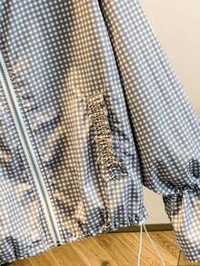 Petite Plaid Drawstring Hooded Jacket For Women, Autumn Design Style, Dropped Shoulder Lantern Sleeve, Lightweight Loose Versatile Jacket For Spring And Autumn - Plaid - View 10