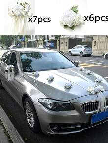13件大朵玫瑰花（附吸盤）汽車裝飾，適用於婚禮後視鏡裝飾、緞帶禮品、居家婚禮派對走道椅背裝飾 - 13pcs車花 - 查看 1