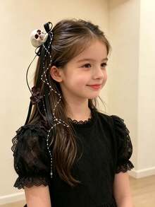Jepit Rambut Tengkorak Halloween dengan Dasi Kupu-Kupu Hitam dan Pita, Gaya Gotik Gelap, Jepit Rambut Samping Keren dan Manis Terbaru - MultiWarna - View 4