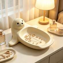 1pc Cute Bear Shaped Small Decorative Tray, White Ocean Animal Key Storage Dish, Cartoon Bear Shaped Jewelry Coin Storage Rack, Entryway Desktop Decor Storage Organizer Home Accessory - White - View 2