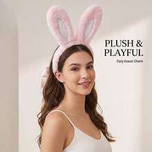 Pink Plush Rabbit Ear Headband, Soft Fuzzy Rabbit Ears Hair Accessory, Cute Rabbit Headpiece For Women And Girls, Suitable For Cosplay, Easter Party And Makeup Styling - Multicolor - View 3