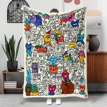 1PC Colorful Graffiti Cartoon Character Print Blanket, Home Sofa Throw, Bedroom Leisure Decorative Shawl Blanket - Multicolor - View 2