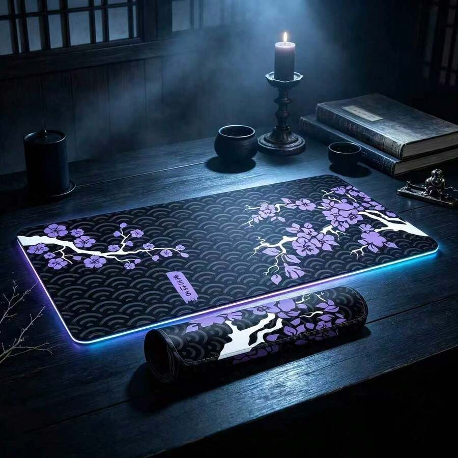 1件紫色花卉圖案特大號鍵盤/遊戲滑鼠墊,耐用滑鼠墊,辦公室滑鼠墊,筆記本電腦鍵盤墊,書桌墊 - 精密縫製邊緣,橡膠防滑底背,多種尺寸可選 - 鼠標墊 - 查看 1
