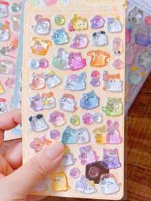 1/4pcs Embossed Crystal Fun Stickers Solid Cartoon Animal Pattern Planner Phone Case Decoration Stickers - Multicolor - View 9