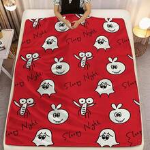 1pc Cute Cartoon Ghost Mosquito Seamless Flannel Throw Blanket, Red Background Sleepy Night Pattern, Soft Comfortable Sofa Bed Bedroom Home Decor Blanket, Size 60.80in - Multicolor - View 6