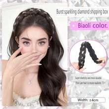 Wig Headband With Rhinestones And Pearls, Fishbone Braided Hair Accessory To Cover Hair Part And Add Volume - Black - View 13